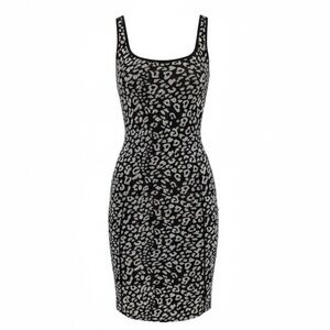 Bebe Black and Light Grey Leopard Print Sleeveless Bodycon Dress Size Small